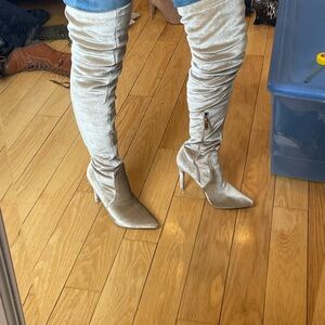 Elegant Velvet Tan Women's thigh high boots